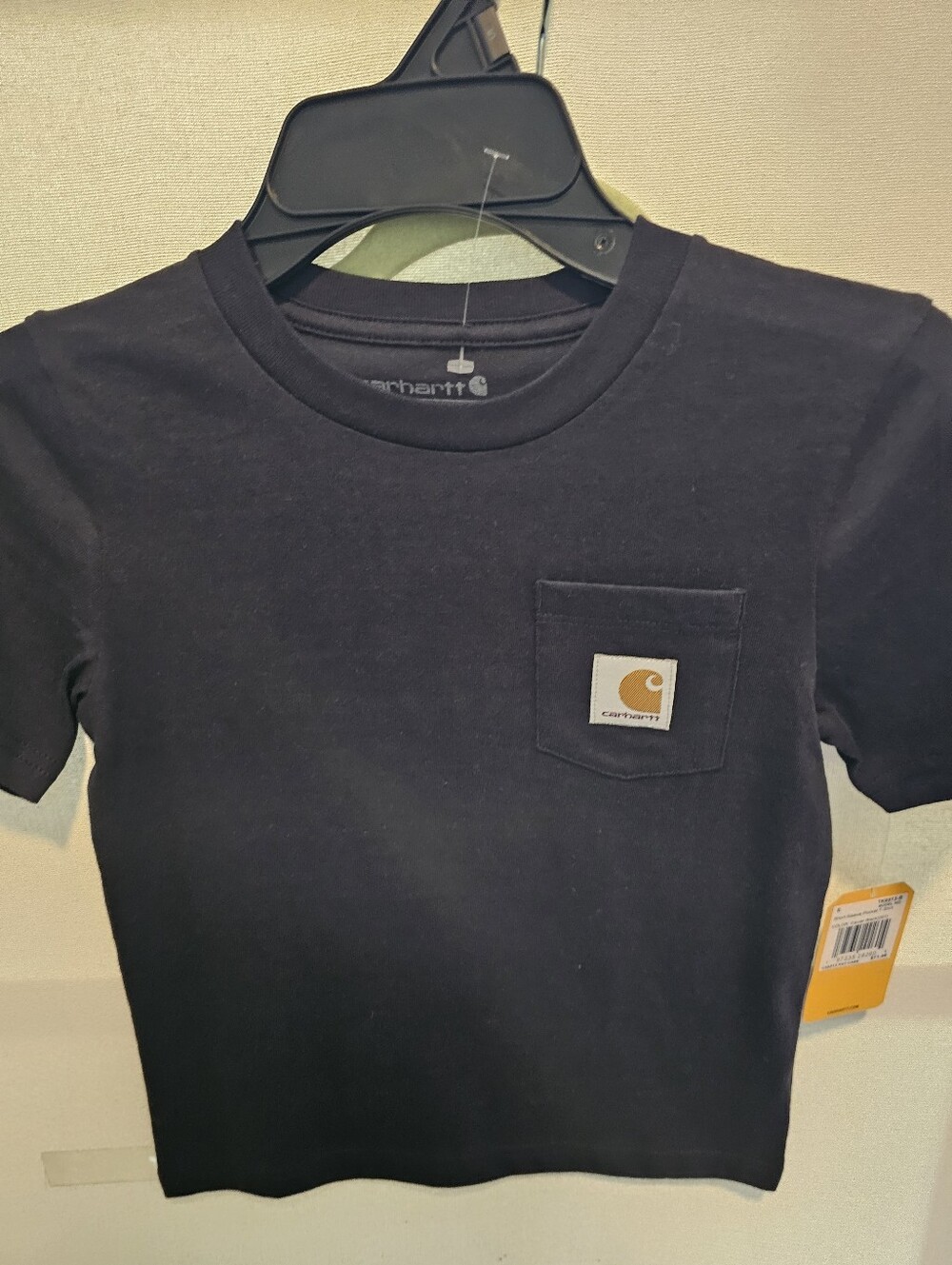 Carhartt Boys Pocket T-Shirt Size 5 Caviar Black Short Sleeve Logo NEW